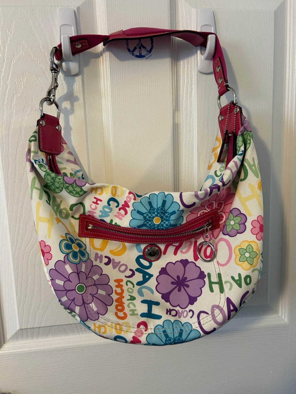 Coach Multicolor Floral Hobo with Pink Trim